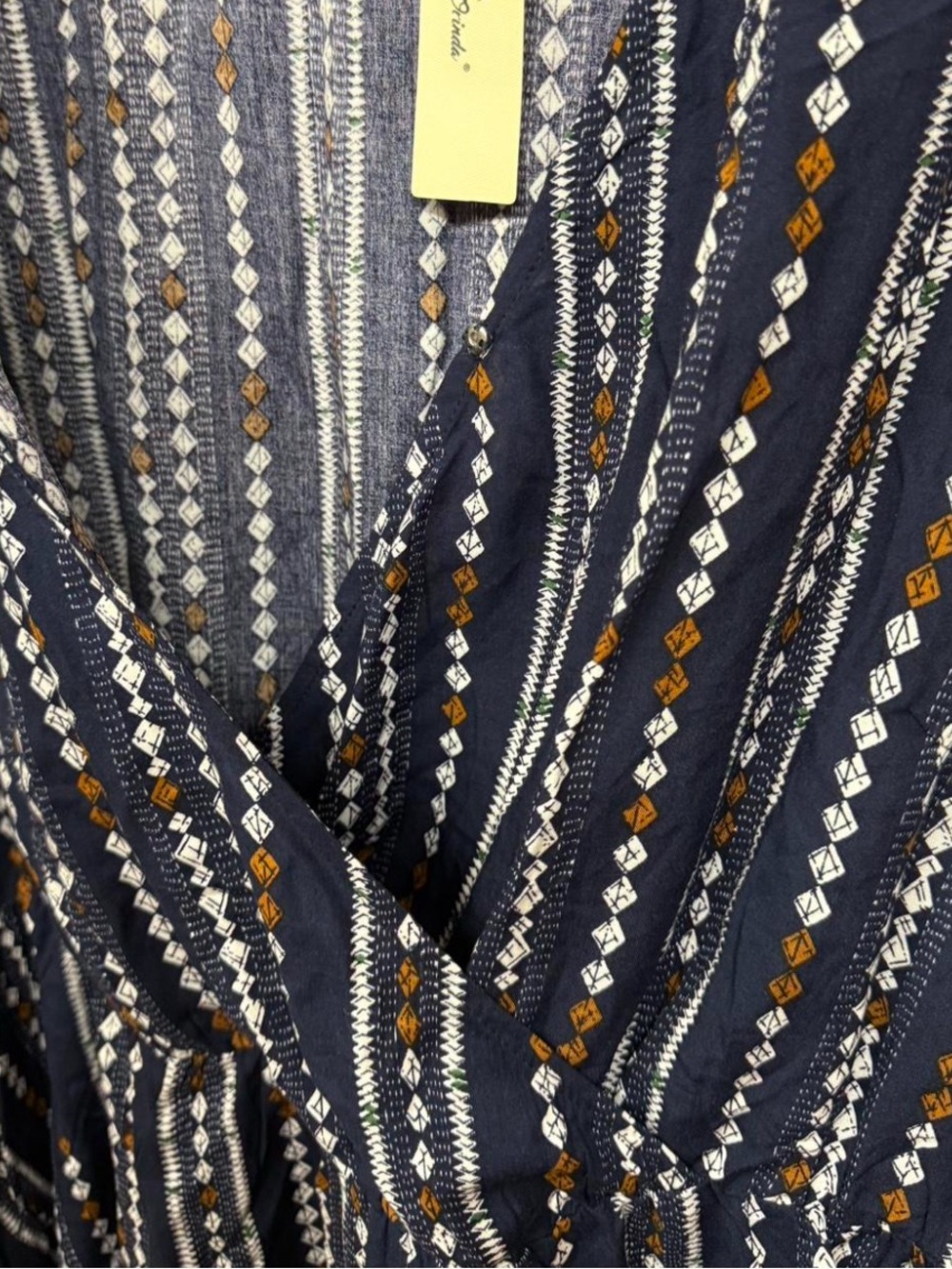 Agnes Orinda Plus Size 4X Geometric Peplum Blouse Navy Boho Wrap V-Neck NWT - Picture 3 of 7